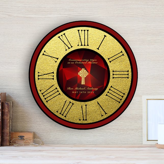 40th Ordination Anniversary Ruby Gold Personalized Large Clock (Creator Uploaded)