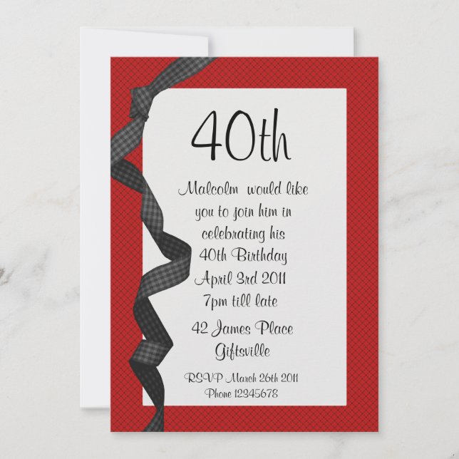 40th Party Invitation Black Ribbon (Front)