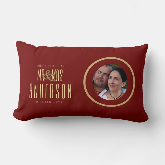 40th PHOTO Wedding RUBY Anniversary Modern Gift Lumbar Pillow (Front)