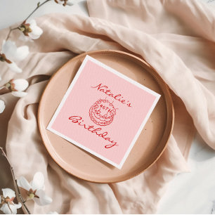40th Pink Hand Drawn Cake Milestone Fun Birthday Napkins