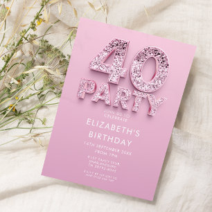 40th Pink Sparkle Birthday Invitation