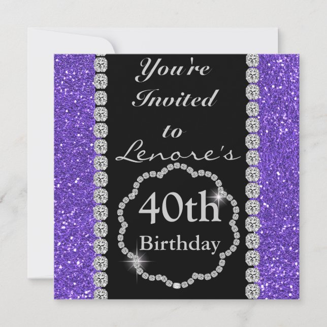40th Purple BLING Birthday Party Invitation (Front)