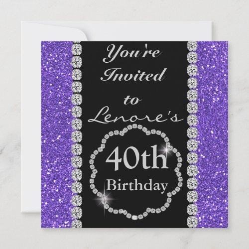 40th Purple BLING Birthday Party Invitation