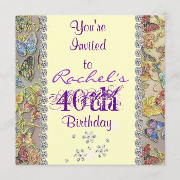 40th Purple Butterfly Birthday Invitation Bling by PersonalCustom at Zazzle