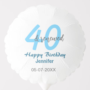 40th & renewed birthday name date blue bold number balloon