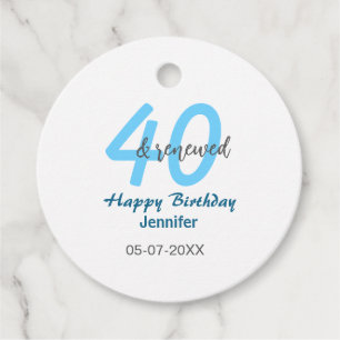 40th & renewed birthday name date blue bold number favor tags