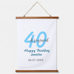 40th & renewed birthday name date blue bold number hanging tapestry