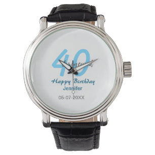 40th & renewed birthday name date blue bold number watch