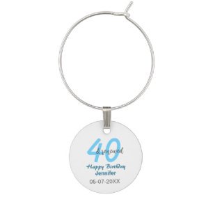 40th & renewed birthday name date blue bold number wine charm