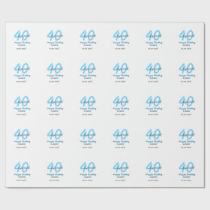 40th & renewed birthday name date blue bold number wrapping paper