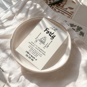 40th Retro Hand Drawn Cake Hello Forty Birthday Invitation