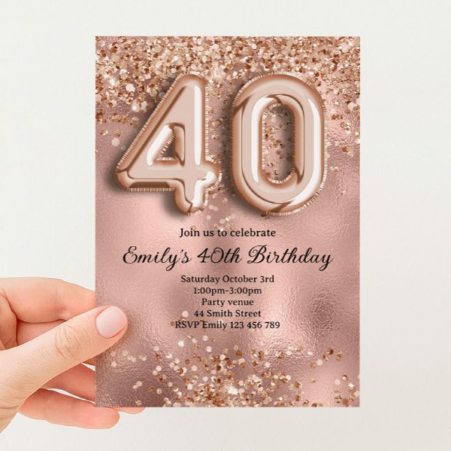 40th Rose Gold Glitter Birthday Invitation (Creator Uploaded)