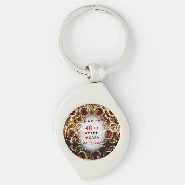 40th Ruby and Gold Jewel Wedding Anniversary  Keychain (Front)