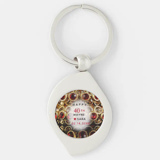 40th Ruby and Gold Jewel Wedding Anniversary Keychain | Zazzle