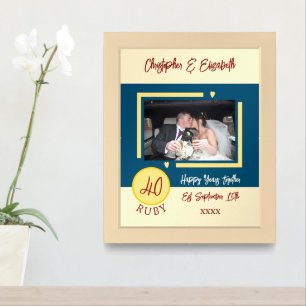 40th ruby anniversary blue add names photo framed art