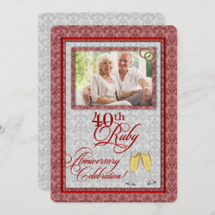 40th Ruby Anniversary Damask Invitation