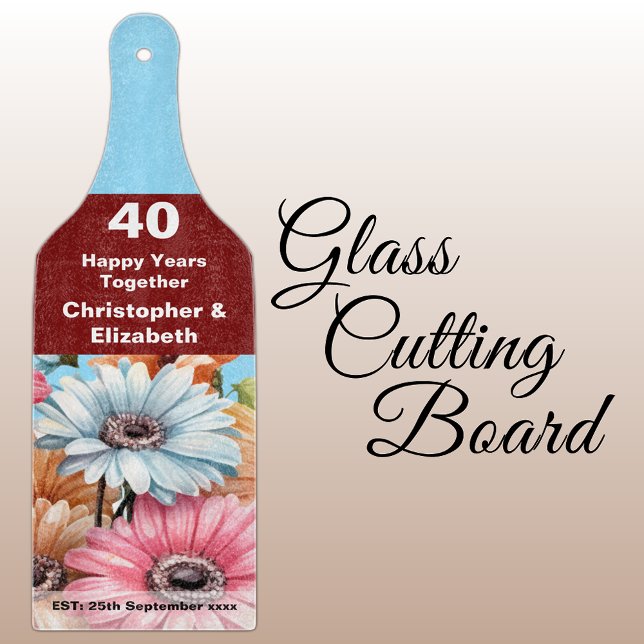 40th ruby anniversary floral blue cutting board (Creator Uploaded)