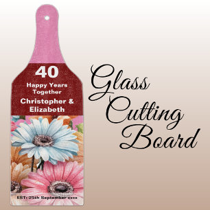40th ruby anniversary floral pink cutting board