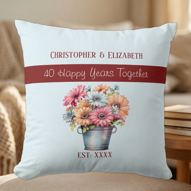 40th ruby anniversary flowers blue throw pillow (Creator Uploaded)