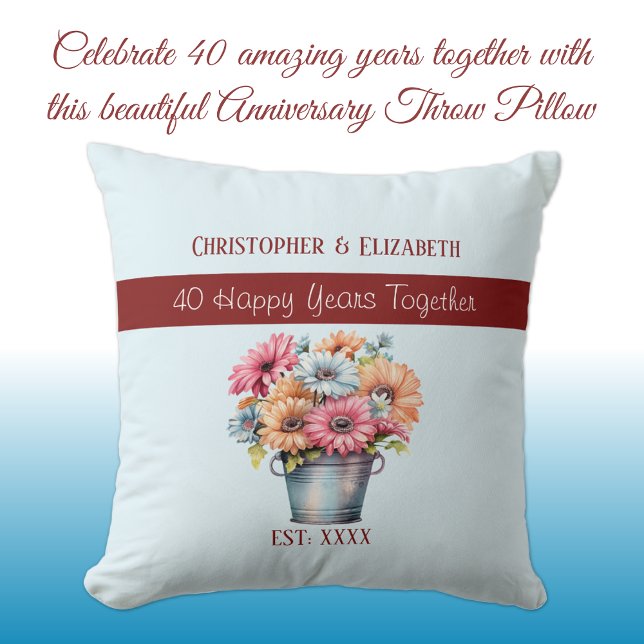 40th ruby anniversary flowers blue throw pillow (Creator Uploaded)