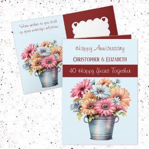 40th Ruby Anniversary flowers burgundy blue Card