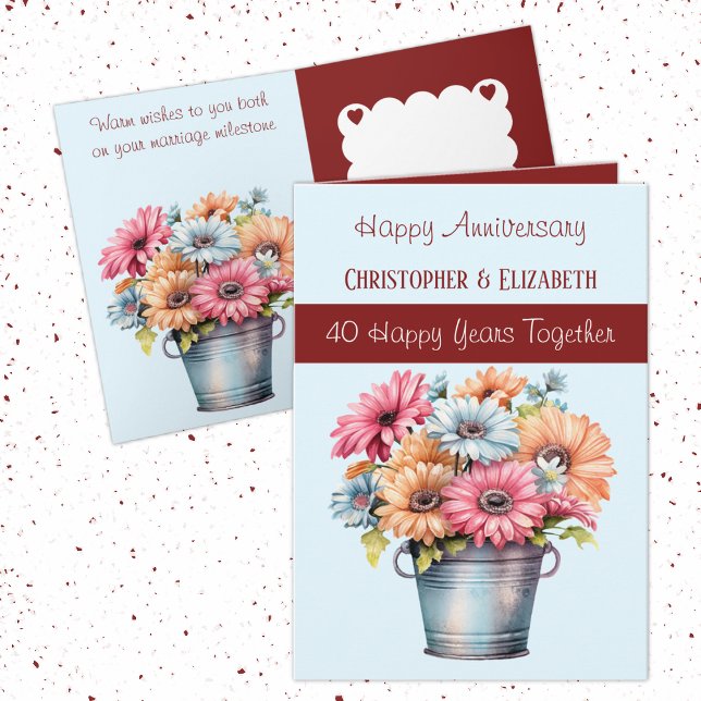 40th Ruby Anniversary flowers burgundy blue Card (Creator Uploaded)