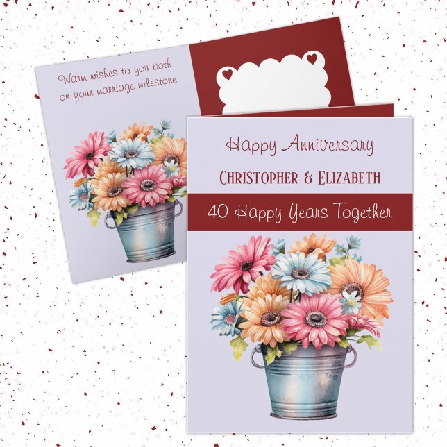 40th Ruby Anniversary flowers burgundy purple Card (Creator Uploaded)