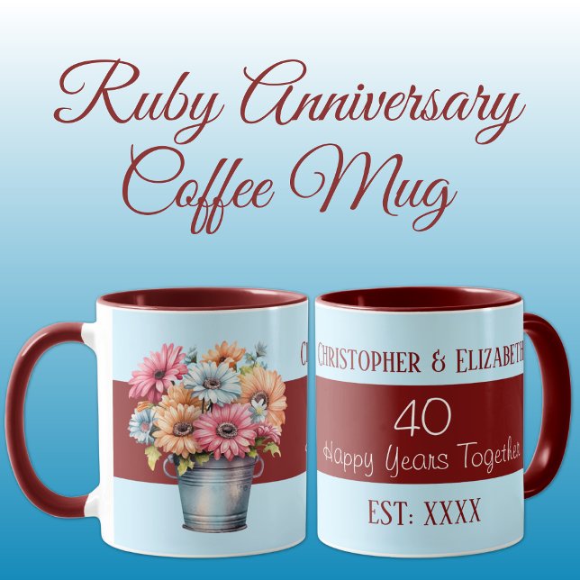 40th ruby anniversary flowers names blue mug (Creator Uploaded)