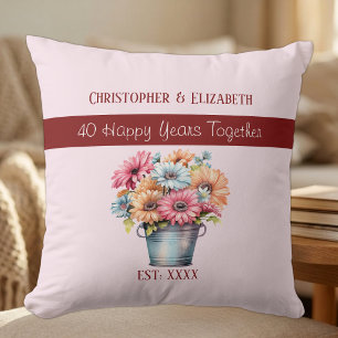 40th ruby anniversary flowers pink throw pillow