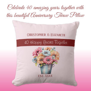 40th ruby anniversary flowers pink throw pillow
