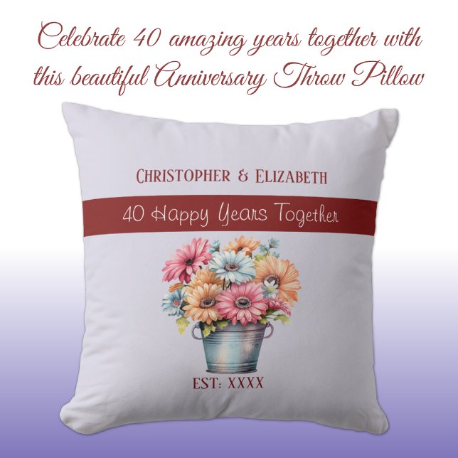 40th ruby anniversary flowers purple throw pillow (Creator Uploaded)