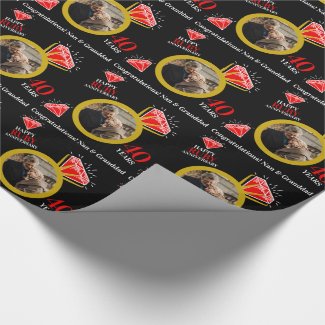 40th ruby anniversary gold ring photo custom black wrapping paper