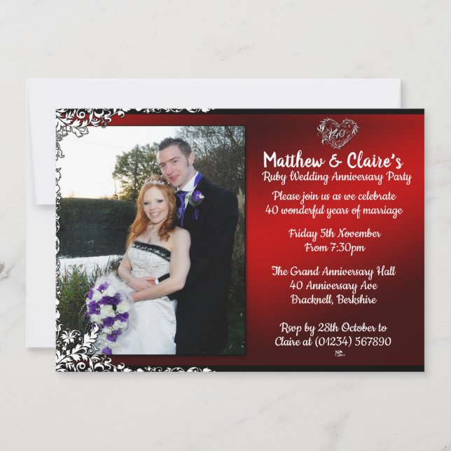 40th Ruby Anniversary Photo Invitations (Front)