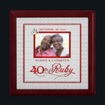 40th Ruby Anniversary Photo Jewelry Box<br><div class="desc">This beautiful lacquered Jewelry or Trinket Box is adorned with our beautiful Wedding Anniversary Collection designs and holds the anniversary couple's photograph, date of their Ruby Anniversary and their names. A lovely way to cherish the memories you made celebrating 40-years together. A beautiful gift for the husband to give his...</div>