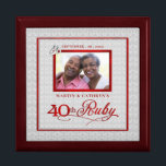 40th Ruby Anniversary Photo Jewelry Box<br><div class="desc">This beautiful lacquered Jewelry or Trinket Box is adorned with our beautiful Wedding Anniversary Collection designs and holds the anniversary couple's photograph, date of their Ruby Anniversary and their names. A lovely way to cherish the memories you made celebrating 40-years together. A beautiful gift for the husband to give his...</div>