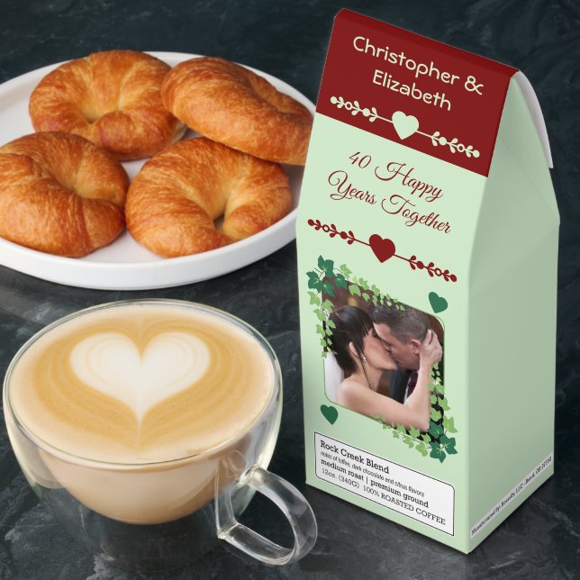 40th Ruby anniversary photo names green burgundy Roasted Coffee (Breakfast)