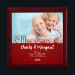 40th Ruby Anniversary Photo Red Damask Keepsake Box<br><div class="desc">This beautiful lacquered Jewelry or Trinket Box is adorned with our beautiful Wedding Anniversary Collection designs and holds the anniversary couple's photograph, date of their Ruby Anniversary and their names. A lovely way to cherish the memories you made celebrating 40 years together. A beautiful gift for the husband to give...</div>