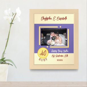 40th ruby anniversary purple add names photo framed art