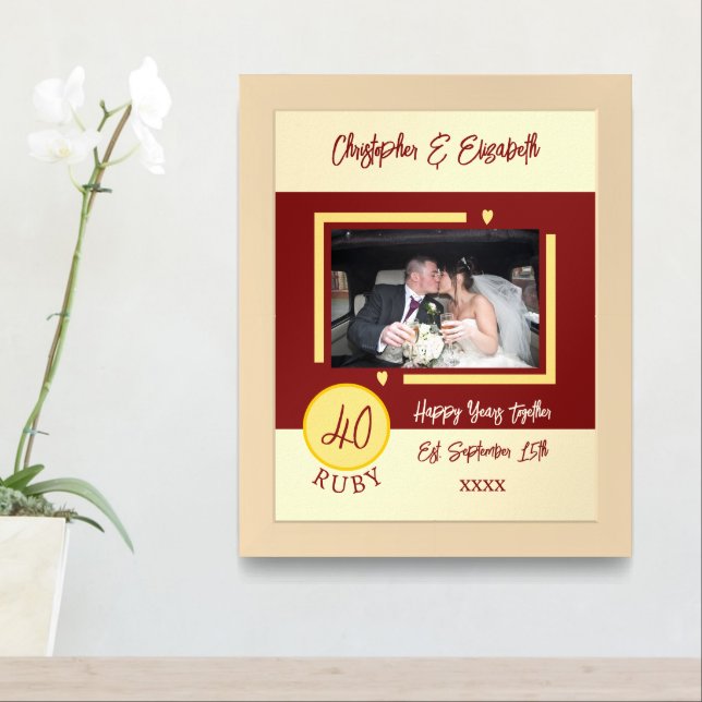40th ruby anniversary red add names photo framed art (Entryway)