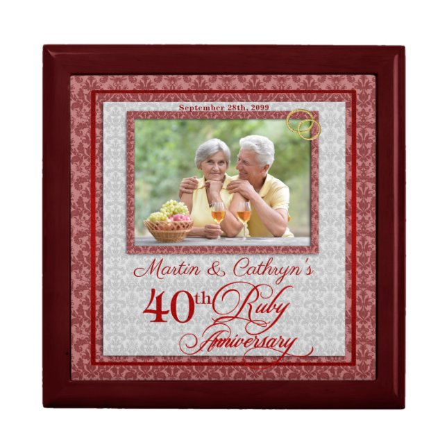 40th Ruby Anniversary Red Damask Photo Gift Box (Front)