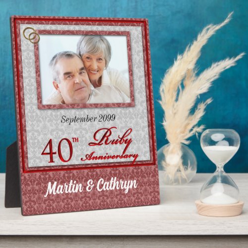 40th Ruby Anniversary Red Damask Photo Plaque
