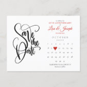 40th Ruby Anniversary Save the Date Calendar Photo Announcement Postcard (Front)