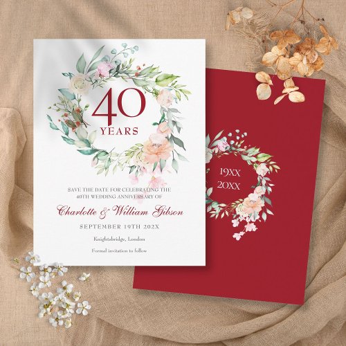 40th Ruby Anniversary Save the Date Roses Garland  Postcard
