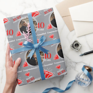 40th ruby anniversary silver ring photo custom wrapping paper