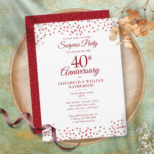 40th Ruby Anniversary Surprise Party Confetti  Invitation