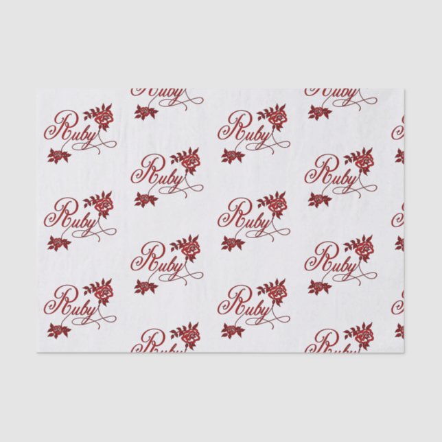 40th Ruby Anniversary Text and White Roses Tissue Paper (Front)