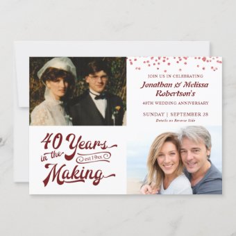 40th Ruby Anniversary Then & Now Photos Party Invitation | Zazzle