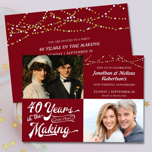 40th Ruby Anniversary Then  Now Photos Party Invitation