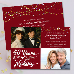 40th Ruby Anniversary Then & Now Photos Party Invitation