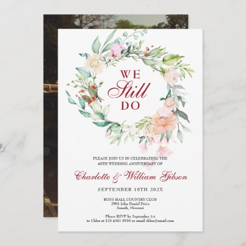 40th Ruby Anniversary Vow Renewal Floral Photo Invitation